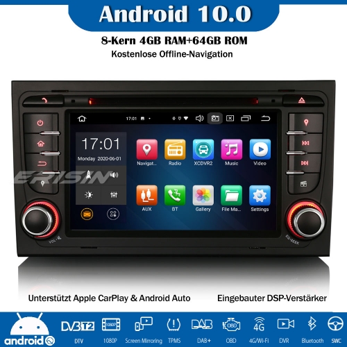 Erisin ES8178A 8-Kern Android 10.0 DAB+ DSP Autoradio CarPlay OBD GPS SWC Bluetooth Für Audi A4 S4 RS4 RNS-E Seat Exeo