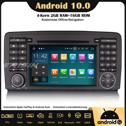Erisin ES5181R Android 10.0 Autoradio GPS DAB + CarPlay Wifi 4G DVD OBD Bluetooth Canbus SWC für Mercedes Benz R Klasse W251