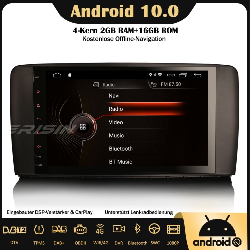 Erisin ES4295R 9" DSP DAB+Android 10.0 Autoradio GPS CarPlay Wifi RDS OBD SWC DVB-T2 Für Mercedes Benz R Class W251 Navi