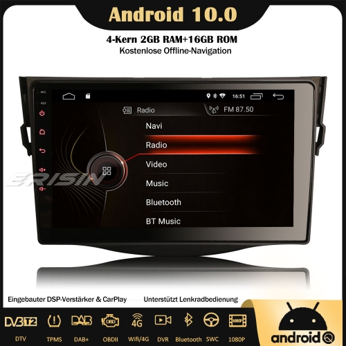 Erisin ES4298R 9" Android 10.0 Autoradio DSP DAB+ GPS SWC DVB-T2 CarPlay Navi OBD2 4G RDS Bluetooth Für TOYOTA RAV4
