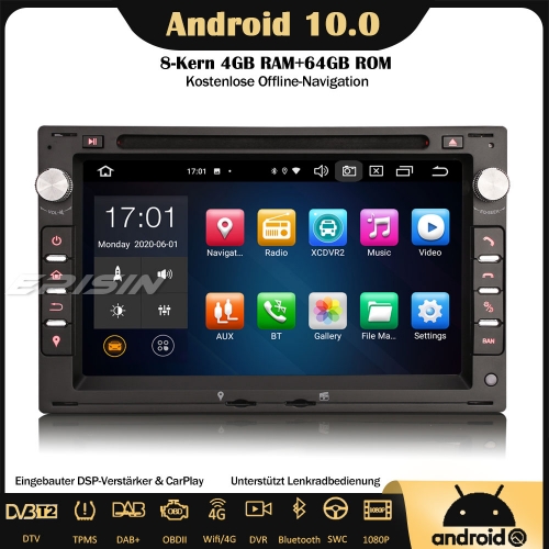 Erisin ES8186V 8-Kern Android 10.0 DAB+ DSP Autoradio CarPlay OBD Bluetooth Canbus DVB-T2 RDS GPS SWC Für VW Passat T5 Polo Golf Peugeot 307