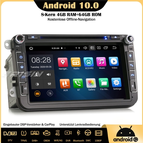 Erisin 8" ES8105V 8-Core 64GB Android 10.0 DAB+DSP Autoradio CarPlay OBD DVR GPS DVD SWC DTV Für VW Passat Polo Golf 5/6 Jetta Tiguan Eos Seat Skoda
