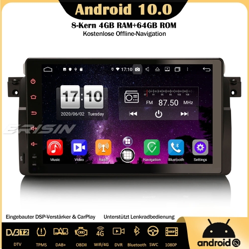 Erisin ES8796B 9" Android 10.0 Autoradio DAB+GPS Bluetooth DSP CarPlay OBD SWC DTV Für BMW 3er E46 318 320 325 M3 Rover 75 MG ZT