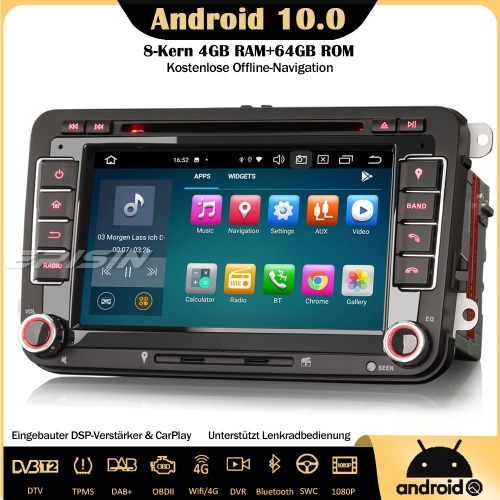 Erisin ES8148V 8-Kern Android 10.0 DAB+DSP Autoradio CarPlay OBD DVR GPS DVD SWC DTV Für VW Passat Polo Golf 5/6 Jetta Tiguan Eos Seat Skoda