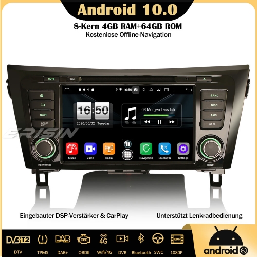 Erisin ES8752Q 8-Kern DSP DAB+Android 10.0 Autoradio GPS CarPlay OBD DVD Wifi TPMS SWC DVB-T2 4G Für Nissan X-Trail Qashqai Rogue