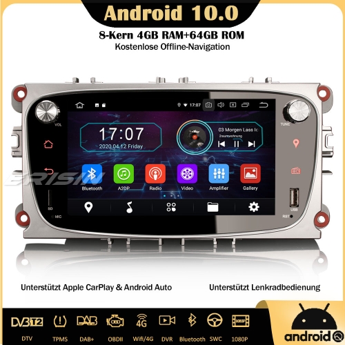 Erisin ES6909FS 8-Kern Android 10.0 Autoradio GPS WiFi DAB+ TPMS DTV CarPlay OBD Navi SWC Für Ford Focus Mondeo Galaxy S/C-Max