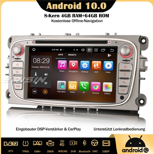 Erisin ES8109FS 8-Kern Android 10.0 Autoradio DSP GPS WiFi DAB+ TPMS DTV CarPlay OBD Navi SWC DVD  Für Ford Focus Mondeo Galaxy S/C-Max