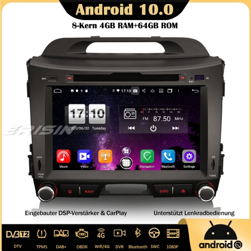 Erisin ES8733S 8-Kern Android 10.0 DAB+ DSP Autoradio CarPlay OBD Bluetooth DVB-T2 DVD DVR RDS GPS SWC TPMS Für Kia Sportage