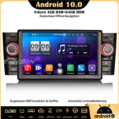 Erisin ES8723L 8-Kern 4GB RAM Android 10.0 DAB+DSP Autoradio CarPlay OBD GPS SWC DVB-T2 Bluetooth RDS DVR Navi TPMS Für Fiat Punto Linea