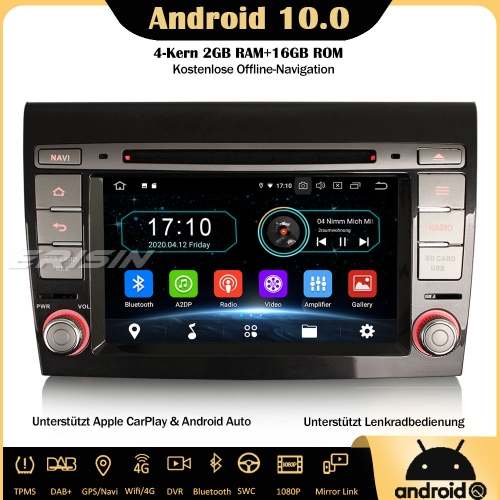 Erisin ES5971F Android 10.0 Autoradio GPS DAB+ DVB-T2 CarPlay Wifi 4G OBD Bluetooth Canbus TPMS SWC RDS Navi Für Fiat Bravo