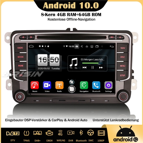 Erisin ES8735V 8-Kern 64GB ROM DSP Android 10.0 DAB+Autoradio CarPlay OBD DVR GPS DVD SWC DTV Für VW Passat Polo Golf 5/6 Jetta Tiguan Eos Seat Skoda