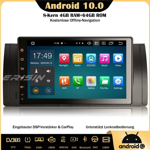 Erisin ES8102B 9" Android 10.0 8-Kern Autoradio DAB+GPS DSP CarPlay OBD Wifi TPMS SWC Für BMW 5er 5 Series E39 X5 E53 M5