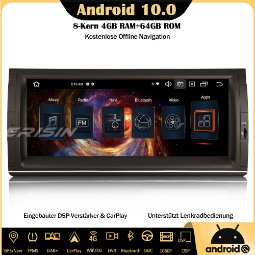 Erisin ES8153B 10.25" 8-Kern Android 10.0 DAB+DSP Autoradio CarPlay OBD DVR GPS SWC DTV RDS Navi Für BMW 5er Series E39 E53 X5 M5