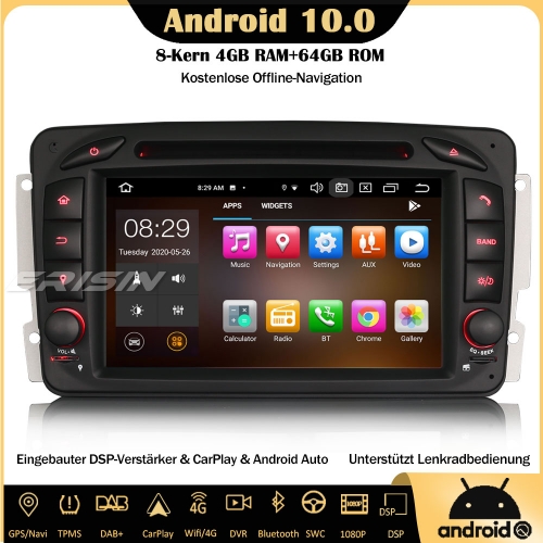 Erisin ES8163C 8-Kern Android 10.0 Autoradio DSP CarPlay DAB+OBD GPS SWC DTV RDS Navi 4G DVD Bluetooth Für Mercedes Benz C/G-Klasse CLK Viano Vito