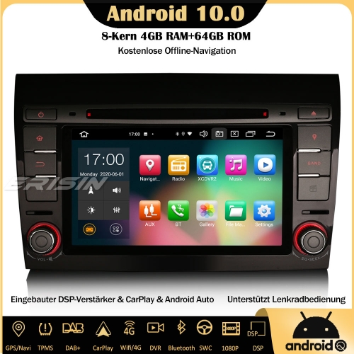 Erisin ES8171F 8-Kern Android 10.0 DAB+ DSP Autoradio CarPlay OBD GPS SWC Bluetooth TPMS DVB-T2 4G Navi DVD Für FIAT BRAVO