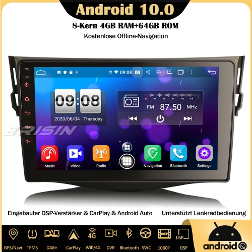 Erisin ES8734R 8-Kern 4GB RAM Android 10.0 DAB+DSP Autoradio CarPlay OBD GPS SWC DVB-T2 Bluetooth RDS DVR Navi TPMS Für Toyota RAV4