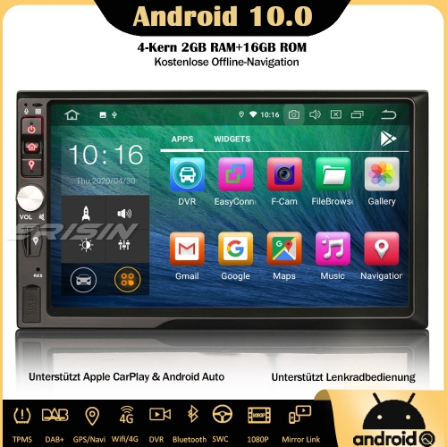 Erisin ES5141U Universal 2 Din Android 10.0 Autoradio DVD GPS DVD DAB + DVB-T2 CarPlay Wifi 4G RDS SD OBD USB Bluetooth