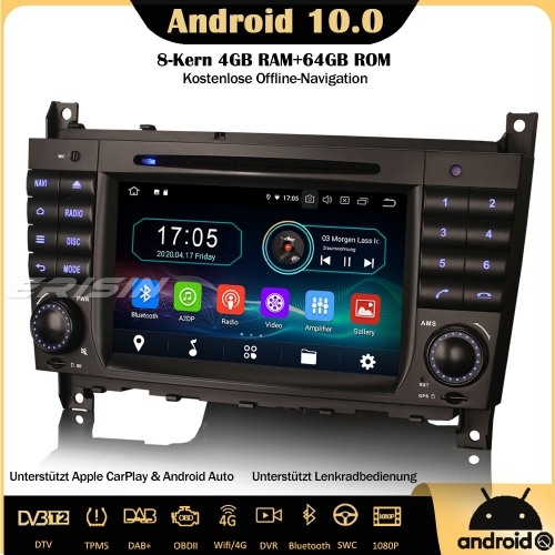 Erisin ES6969C Acht-Kern Android 10.0 Autoradio GPS WiFi DAB+ DTV CarPlay OBD 4G Navi SWC DVD TPMS Navi Für Mercedes Benz C/CLK/CLC Klasse W203 W209
