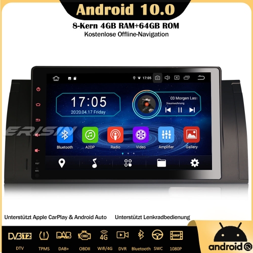 Erisin ES6993B Android 10.0 4GB RAM+64GB ROM 8-Kern Autoradio GPS Navi DAB+ OPS WiFi DTV CarPlay TPMS Bluetooth OBD SWC Für BMW 5er E39 E53 X5 M5