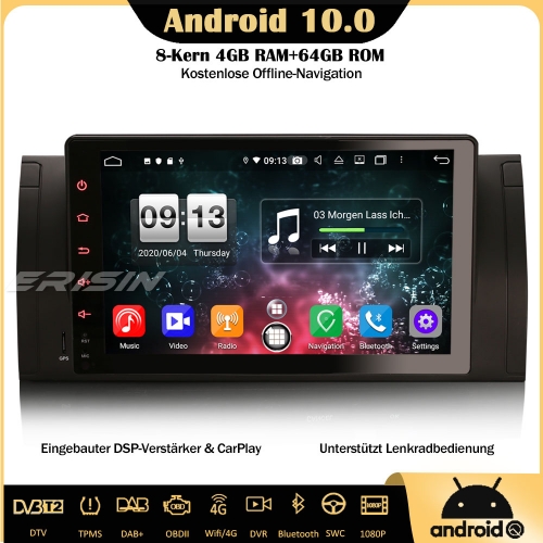 Erisin 9" ES8795B 8-Kern Android 10.0 DAB+DSP Autoradio CarPlay OBD DVR GPS SWC DTV RDS Navi 4G Für BMW 5er Series E39 E53 X5 M5