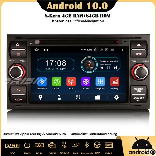 Erisin ES6931FB Android 10.0 7" Autoradio Auto DVD Player DTV DAB+ Bluetooth OBD WiFi 4G DVR CarPlay TPMS Für Ford C-Max Kuga Connect Transit Galaxy