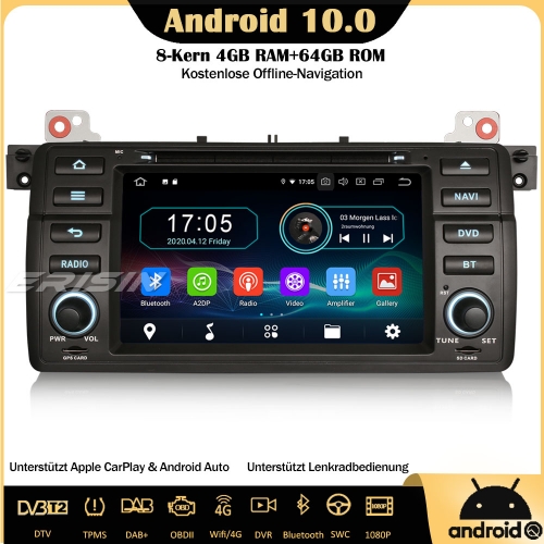 Erisin ES6946B 8-Kern Android 10.0 Autoradio GPS DTV CarPlay WiFi DAB+ BT OBD GPS Navi TPMS SWC Für BMW 3er E46 M3 318 MG ZT Rover 75
