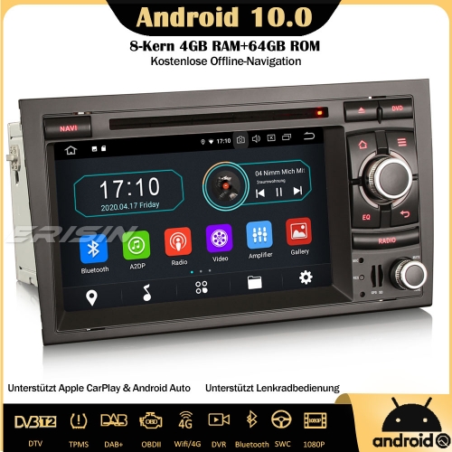 Erisin ES6974A 8-Kern Android 10.0 Autoradio GPS DTV CarPlay WiFi DAB+ BT OBD GPS Navi TPMS SWC Für Audi A4 B7 S4 RS4 RNS-E Seat Exeo