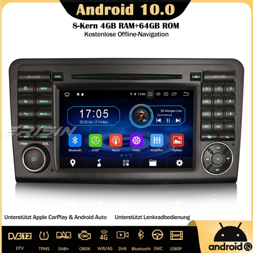 Erisin ES6961L 8-Kern Android 10.0 Autoradio GPS DTV CarPlay WiFi DAB+ BT OBD GPS Navi TPMS SWC Für Mercedes Benz ML/GL Klasse W164 X164
