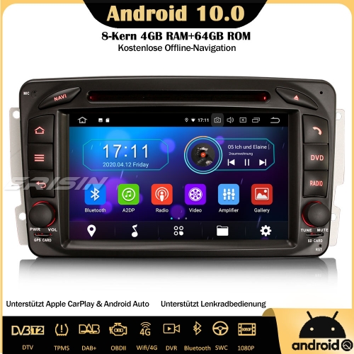 Erisin ES6963B 8-Kern Android 10.0 Autoradio GPS DTV CarPlay WiFi DAB+ OBD Navi TPMS SWC Für Mercedes Benz C/CLK/G Klasse W209 W203 Viano Vito