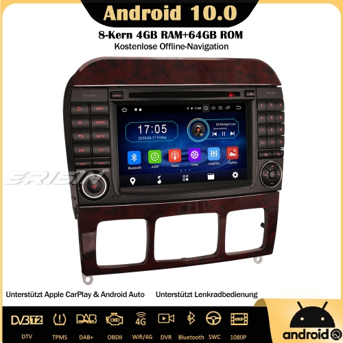 Erisin ES6997S Android 10.0 Autoradio GPS Navi CD DVD WiFi 4G CarPlay DAB+ FM TPMS DVR BT OBD2 SWC Für Mercedes Benz S/CL Klasse W220 W215