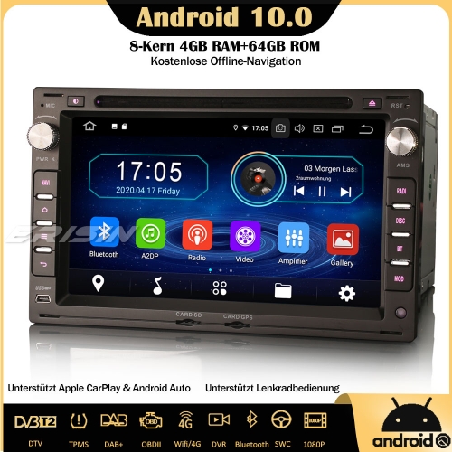 Erisin ES6986V 8-Kern Android 10 Autoradio GPS DTV CarPlay WiFi DAB+ BT OBD GPS Navi TPMS SWC Für VW Passat T5 Polo Golf Seat Peugeot 307