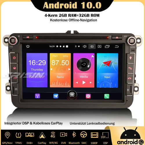 Erisin ES2715V Android 10.0 Autoradio DSP OPS CarPlay DVD WiFi DAB+ OBD GPS DTV Navi SWC Für VW Polo Golf V/VII Tiguan Passat EOS Seat Skoda
