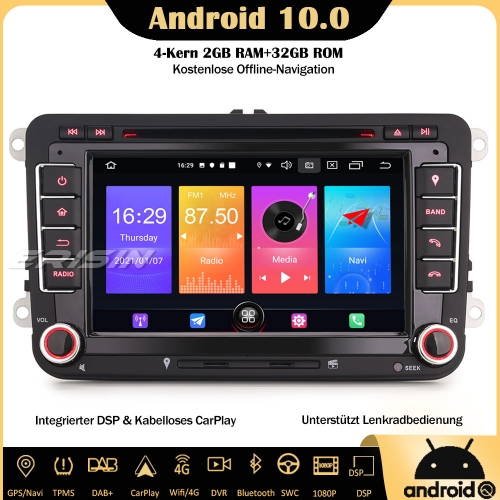 Erisin ES2748V Android 10.0 Autoradio DSP OPS CarPlay WiFi DAB+ OBD GPS DTV Navi SWC Für VW Polo Golf 5/6 Tiguan Passat Sharan EOS Seat Skoda