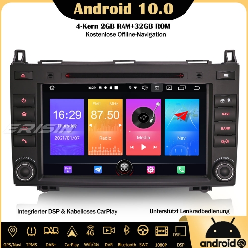Erisin ES2721B 8"  Android 10 DAB+Autoradio CarPlay DSP Navi OBD GPS DVD SWC TPMS RDS 4G Für Mercedes Benz A/B Klasse Sprinter Viano Vito Crafter