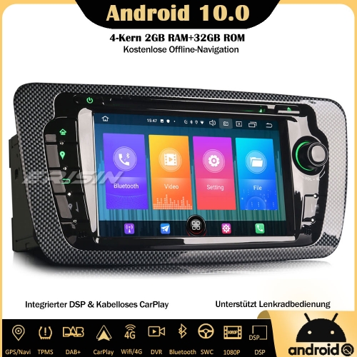 Erisin ES2722S Android 10.0 Autoradio CarPlay DAB+DSP Navi OBD GPS DVD SWC TPMS RDS 4G Bluetooth Für Seat IBIZA