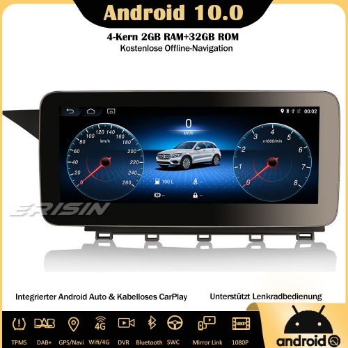 Erisin ES2654G 10.25" IPS Android 10.0 Autoradio DAB+ GPS CarPlay Wifi SWC Navi TPMS Bluetooth 4G Für Mercedes Benz Klasse-GLK X204