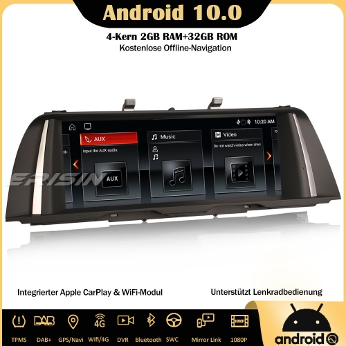 Erisin ES3110i 10.25" Android 10.0 Autoradio DAB+GPS IPS CarPlay Wifi SWC Navi Für BMW 5er F10/F11 mit CIC System
