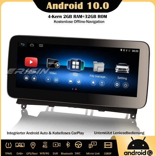 Erisin ES2640C 10.25" IPS Android 10 Autoradio DAB+ GPS CarPlay Wifi SWC Navi TPMS Bluetooth 4G Für Mercedes Benz C-Klasse W204 2008-2010