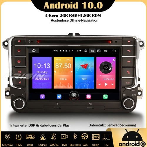 Erisin ES2758V Android 10.0 Autoradio DSP OPS CarPlay WiFi DAB+ OBD GPS DTV Navi SWC Für VW Polo Golf 5/6 Tiguan Passat Sharan EOS Seat Skoda