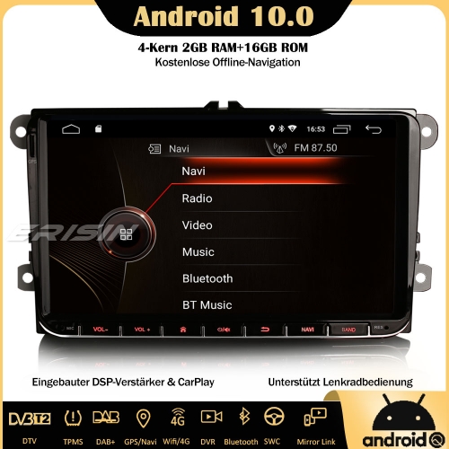 Erisin ES4291V 9" DSP DAB+Android 10.0 Autoradio GPS CarPlay Wifi OPS SWC DVB-T2 Für VW Passat Polo Golf 5/6 Tiguan Caddy EOS Seat