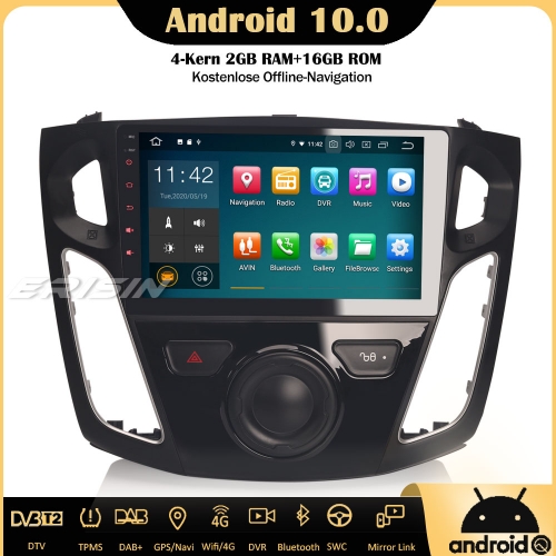 Erisin 9" ES5195F Android 10.0 Autoradio GPS DAB+CarPlay Wifi DVB-T2 OBD für Ford Focus