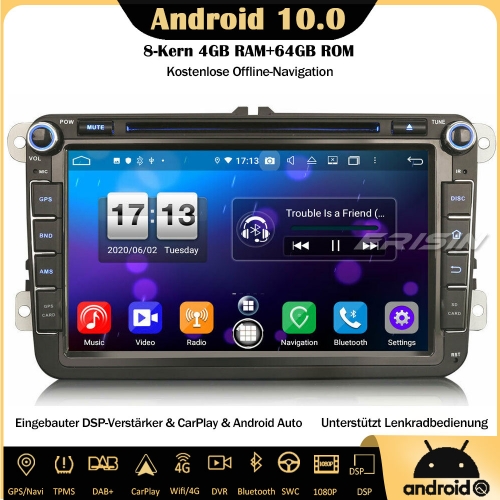 Erisin 8" ES8715V 8-Kern 64GB Android 10.0 DAB+DSP Autoradio CarPlay OBD DVR GPS DVD SWC DTV Für VW Passat Polo Golf 5/6 Jetta Tiguan Eos Seat Skoda
