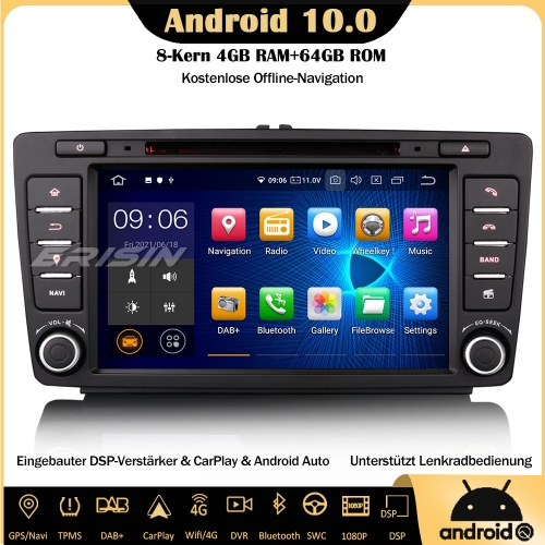 Erisin ES8126S 8-Kern Android 10.0 DAB+DSP Autoradio CarPlay OBD GPS SWC DVD Bluetooth Für Skoda Octavia Yeti Superb Roomster