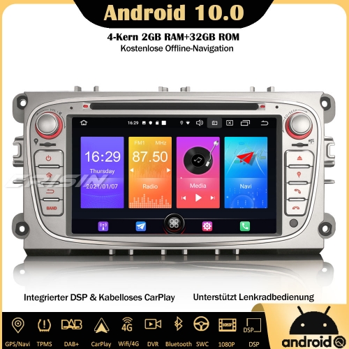 Erisin ES2709FS Android 10.0 Autoradio DSP CarPlay WiFi DAB+ OBD GPS DTV Navi SWC Für Ford S-Max C-Max Focus Mondeo Galaxy