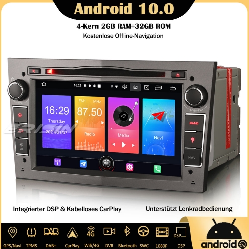 Erisin ES2760PG DAB+Android 10.0 Autoradio GPS CarPlay OBD2 Bluetooth DVB-T2 RDS SWC Für Opel Vauxhall Astra Corsa C/D Zafira Signum