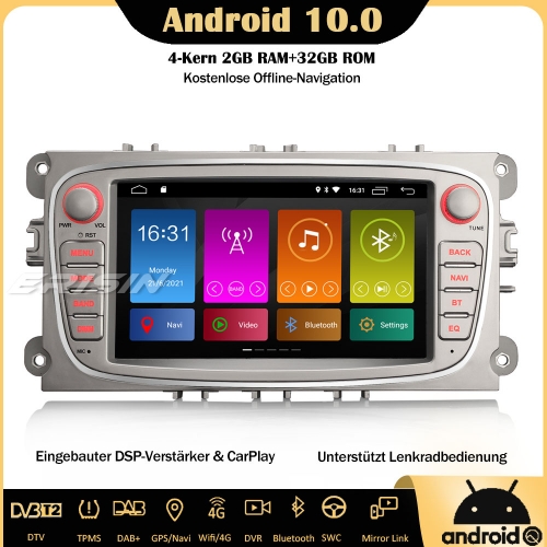 Erisin ES3109FS Android 10.0 Autoradio DSP CarPlay WiFi DAB+ OBD2 GPS DVB-T2 Navi Android Auto Für Ford Focus Mondeo Galaxy S/C-Max