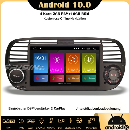 Erisin ES3050FB Android 10.0 Autoradio GPS Navigation DSP CarPlay WiFi DAB+ OBD2 DVB-T2 USB Android Auto Für Fiat 500