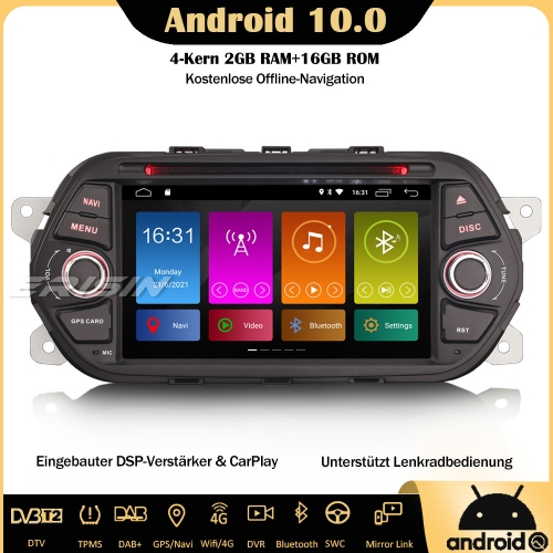 Erisin ES3076E Android 10.0 Autoradio DSP CarPlay WiFi DAB+ OBD2 GPS DVB-T2 Navi Android Auto Für Fiat Tipo Aegea Egea Dodge Neon