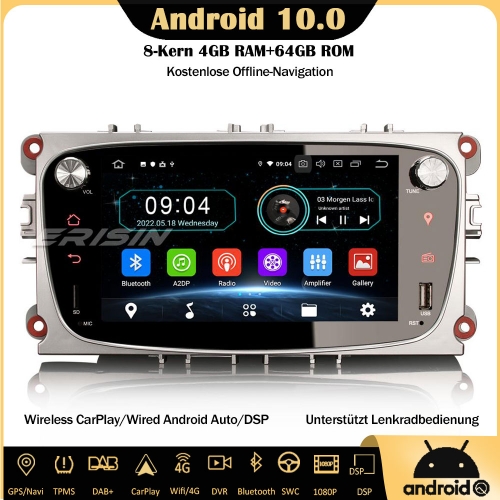 Erisin ES6909FN 8-Kern Android 10 Autoradio GPS DAB+ TPMS DTV CarPlay 4G Navi SWC Für Ford Focus Mondeo Galaxy S/C-Max