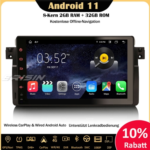 Erisin ES8696B 9" 8-Kern Android 11.0 Autoradio GPS wireless CarPlay WiFi DAB+ Bluetooth OBD2 Navi Android Auto TPMS DTV Für BMW 3er E46 Rover 75 MG Z